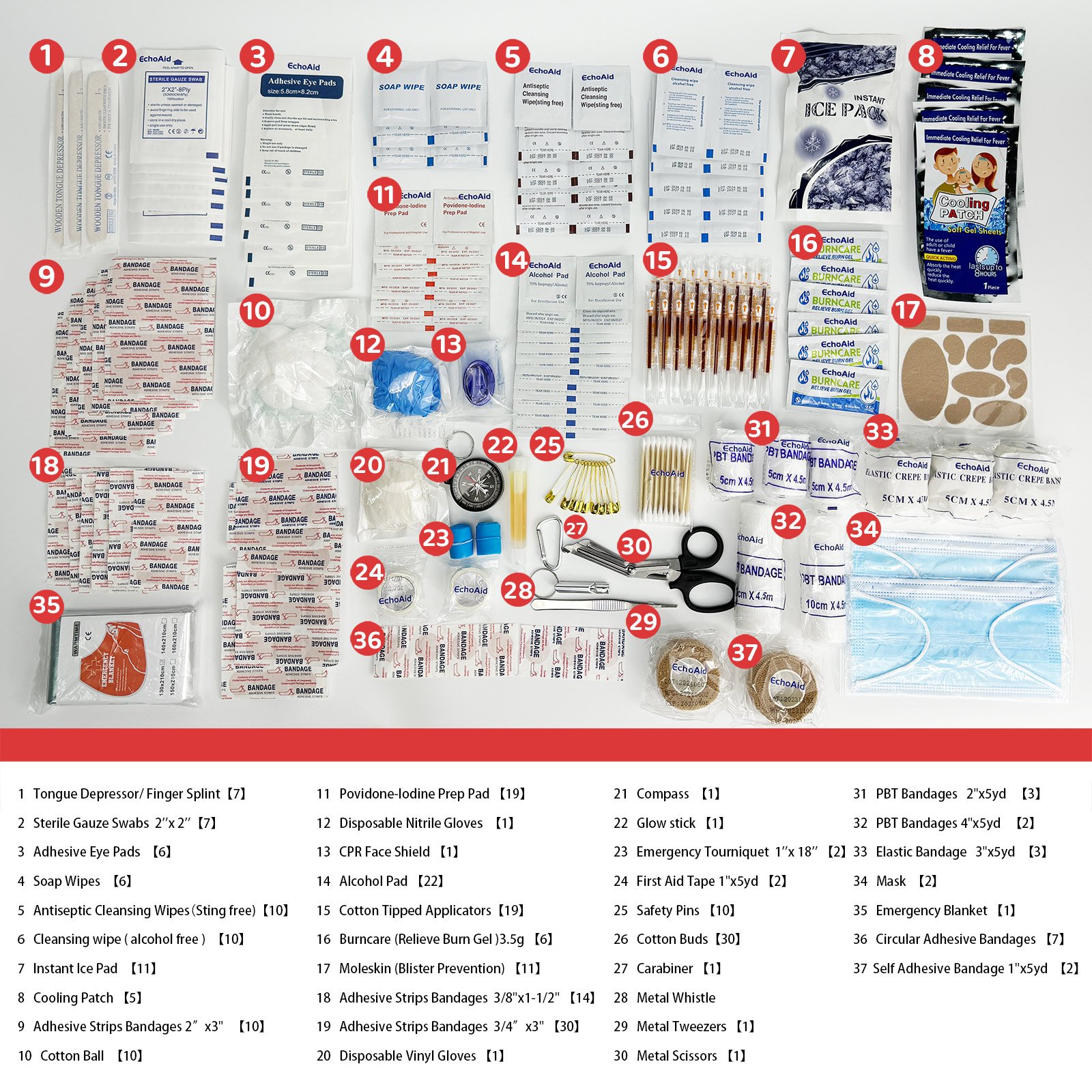 EchoAid Professional 500 Piece Emergency First Aid Kit for Home, Car, Travel, Camping, Truck, Hiking, Sports, Office, Vehicle & Outdoor Emergencies - Emergency Medical Kit, Large First Aid Kit Survival - Image 10