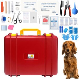 EchoAid Pet emergency kit -Cat & Dog First Aid Kits with Thermometer, Disposable Booties for Car, Home, Office